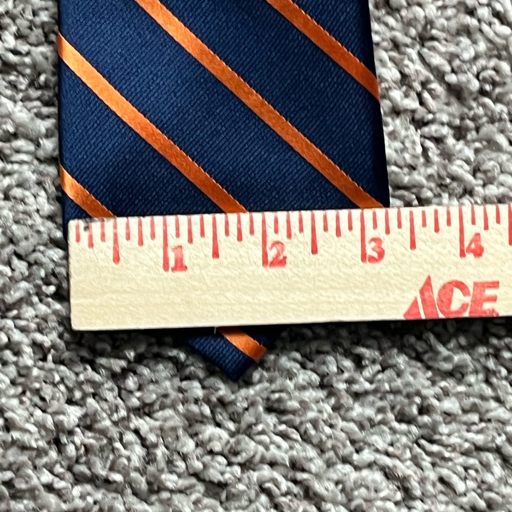 Tommy Hilfiger Navy and Orange Striped Tie - Picture 4 of 4